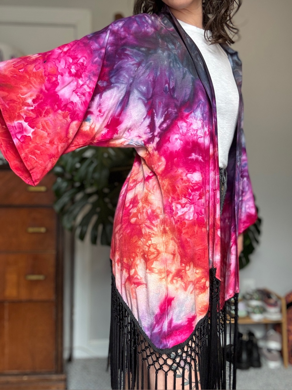 Odd Cow x Warrior Within handmade fringe kimono, like new - Picture 2 of 3